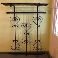 Vintage, German Wrought Iron Coat Rack With Shelf And Mirror