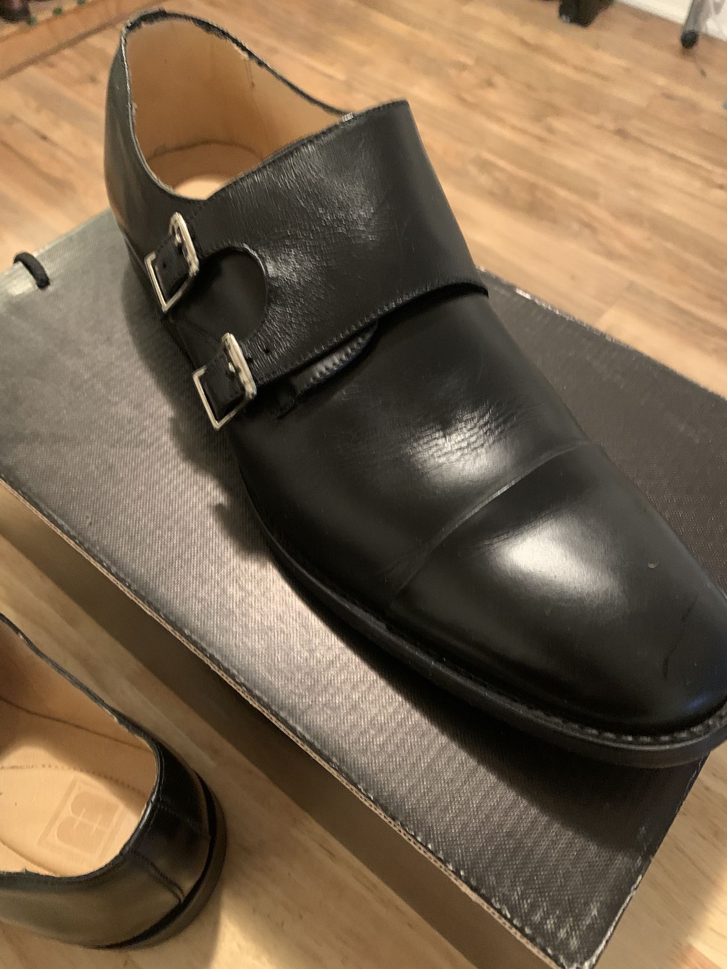 Men Real Leather Black Shoes Size 11.5