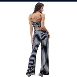Women's Casual Strap Striped Long Pants Jumpsuit Romper Sleeveless