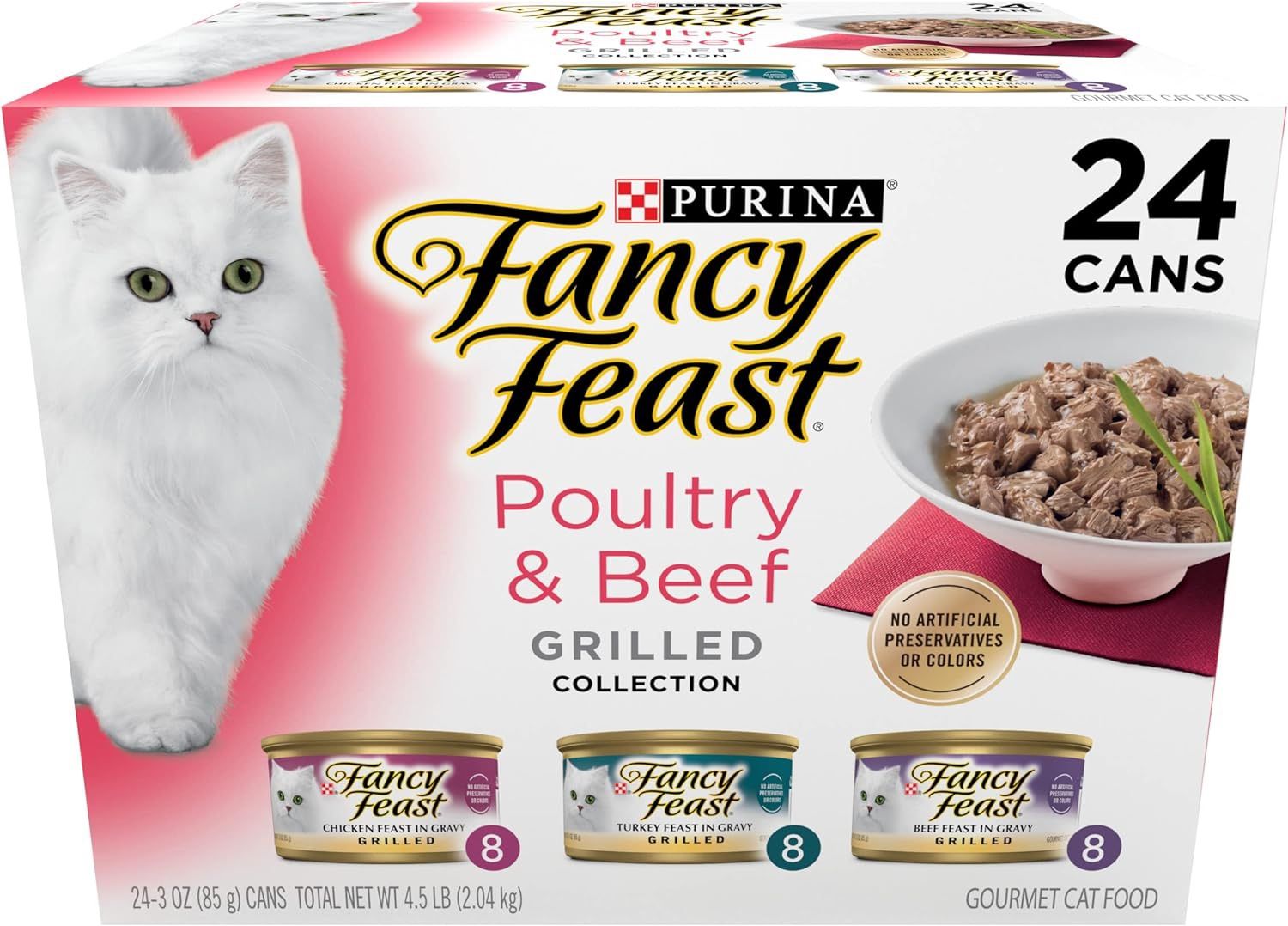 Purina Fancy Feast Grilled Wet Cat Food Poultry and Beef Collection, 24 Packs
