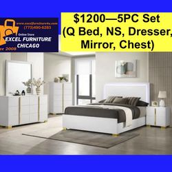 🌺 FREE DELIVERY 🌺Brand New 5PC Queen Size Bedroom Set ( Queen Bed, NS, Dresser, Mirror, Chest)