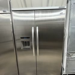 Stainless Steel Kitchen Aid Built In 48” Fridge Side By Side