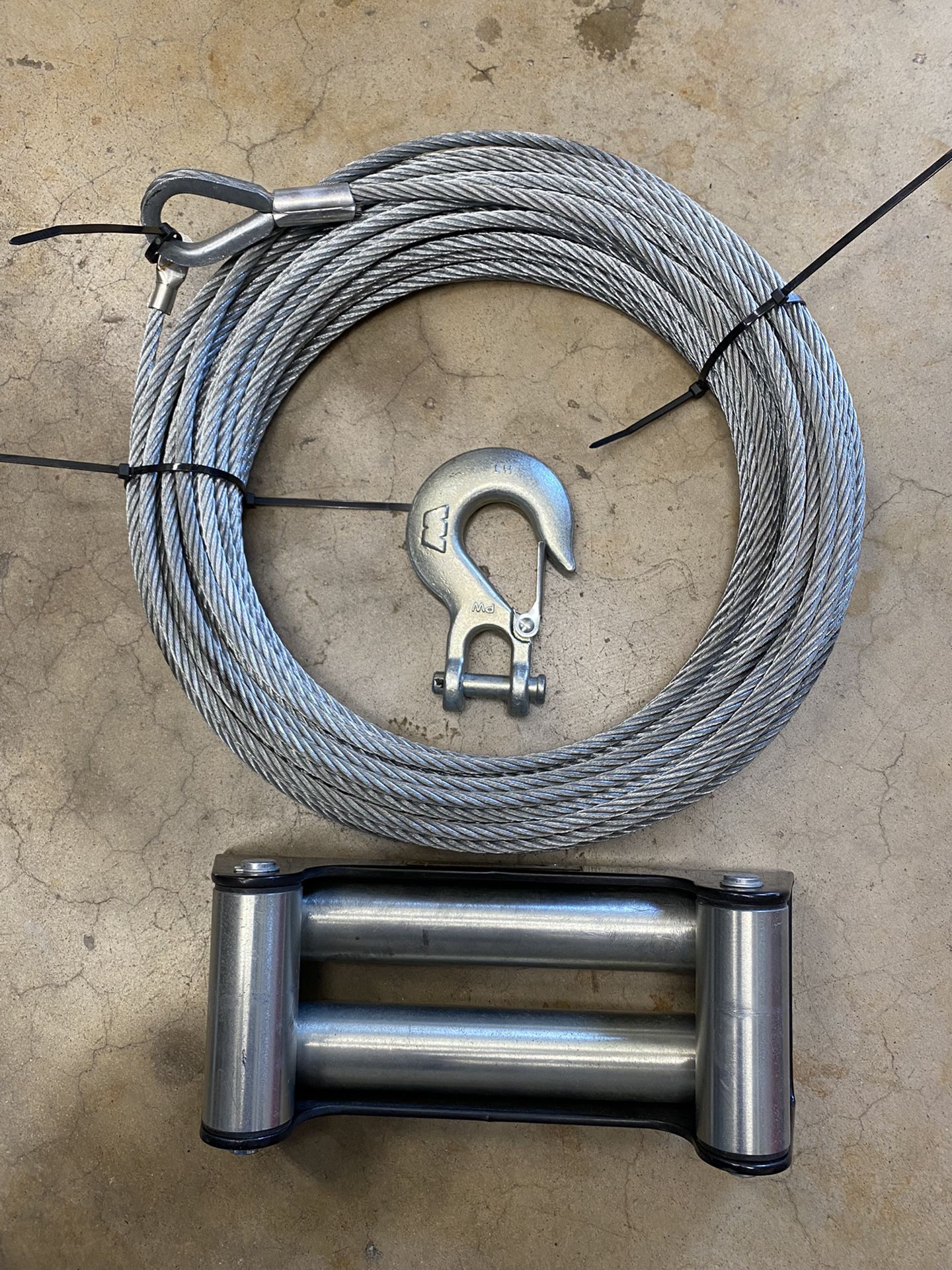 Warn Winch Steel Cable, Hook, and Roller Fairlead
