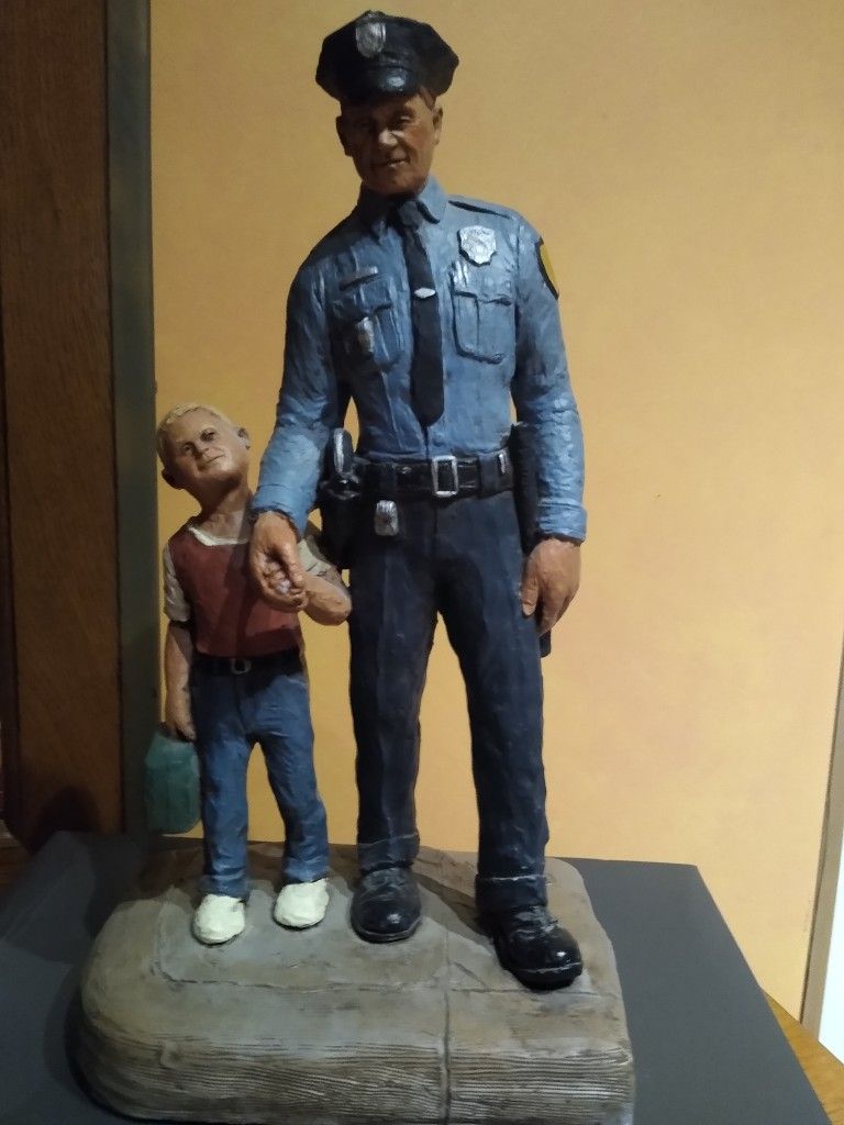 1988 Rare Handpainted Michael Garman To Protect & Serve Policeman Boy Sculpture (Rare)