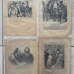 ANTIQUE FRENCH 4 CARTOON LITHOGRAPHS