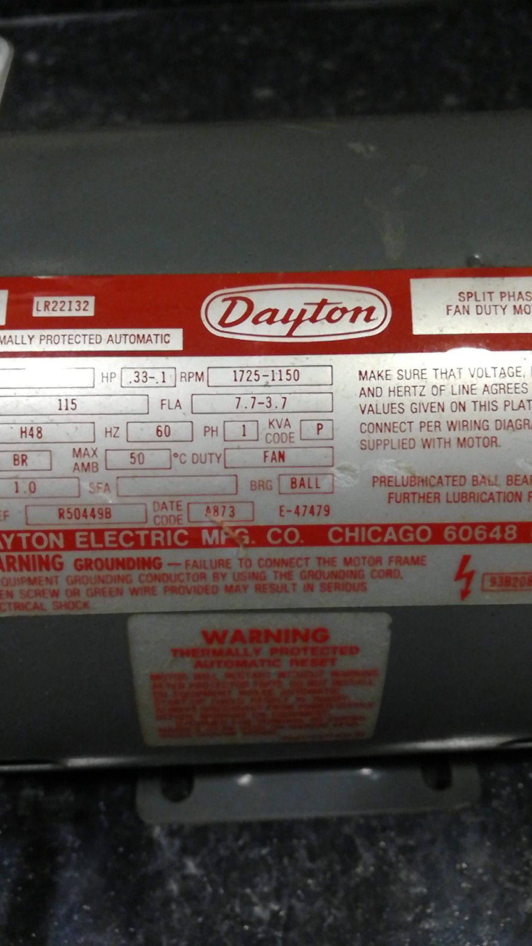 Dayton lr22132 electric motor.