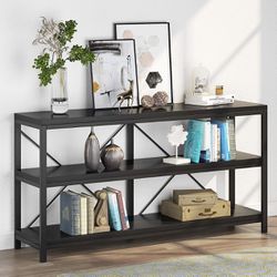 U0120 55" Console Table, Sofa Table TV Stand with 3-Tier Storage Shelves
