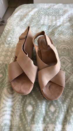 Clark’s tan suede cork Wedges. Almost new. Worn once. Size 10
