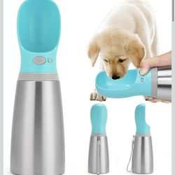 Portable Dog Water Bottle, 24 OZ, Stainless Steel Leak Proof Puppy Water Dispenser with Drinking Feeder for Pets Travel, Walking, Hiking and Outdoor A