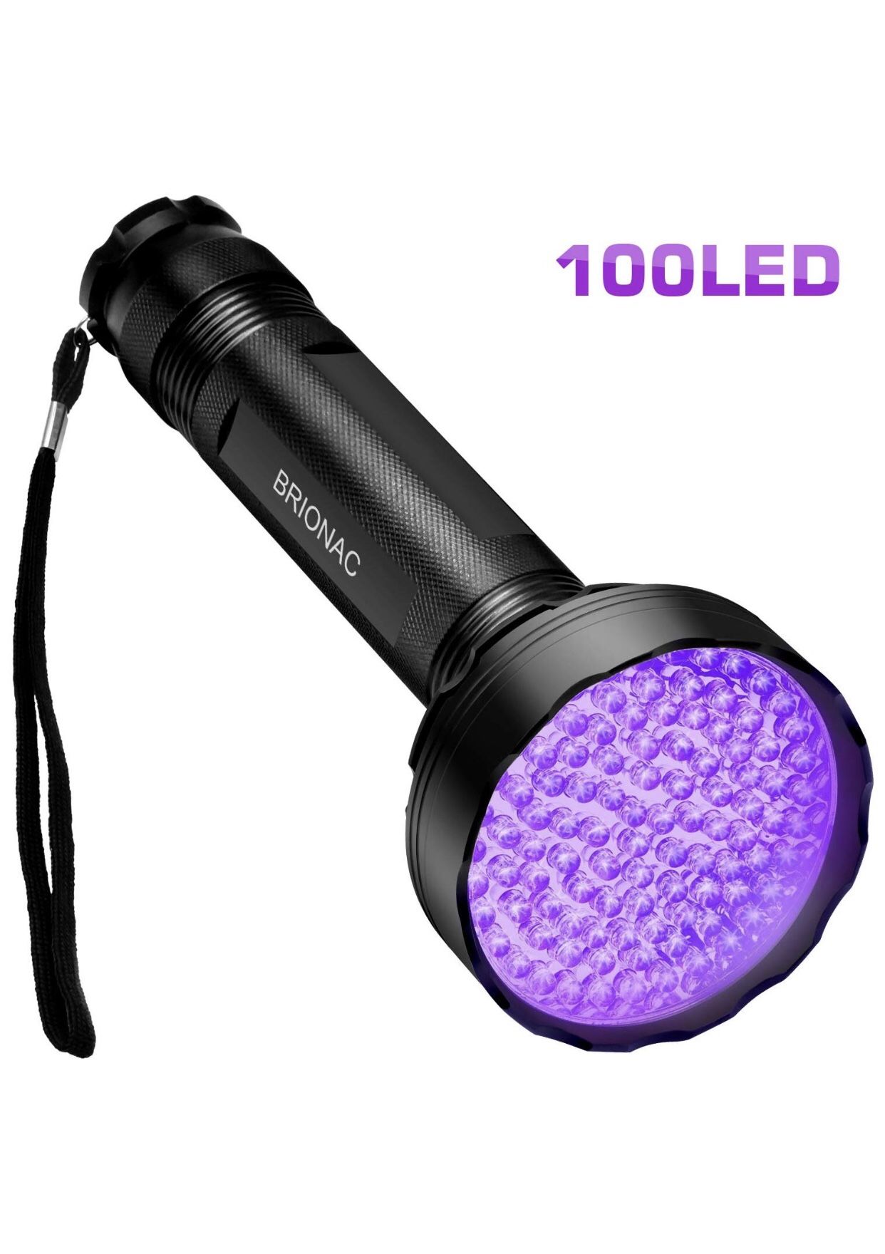 BRIONAC UV Black Light Flashlight, 100 LED 395nm Wavelength for Pet (Cat/Dog) Urine Detector, Dry Stains, Bed Bug and Scorpion with 6AAA Batteries (N