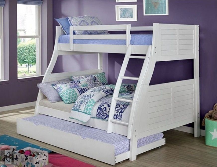 White Twin Over Full Bunk Bed - Trundle Sold Separate 