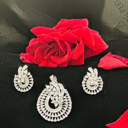 CZ Silver Pendant And Earrings 