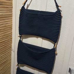 IKEA Blue Basket & Hanging Storage Organizer, Boho, Crochet 4 Pocket