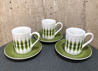VTG Fine China Japan Expresso Coffee Demitasse Cups Saucers Retro MCM