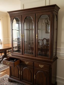 Ethan Allen Cherry China Cabinet with Lighted Glass Doors