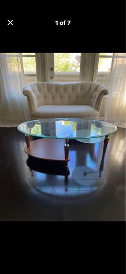 Glass coffee table with side table