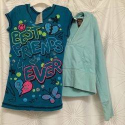 2 Girls Small Tops, 1 T Shirt, 1 Hoodie, Blue