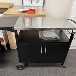 Vongrasig Grill Cart with Storage, Outdoor Bar Cart Rolling BBQ Movable Pizza Oven Table Stand