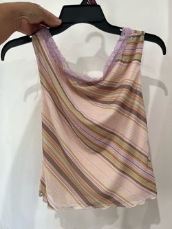Striped Lace Trim Sleeveless Tank Top