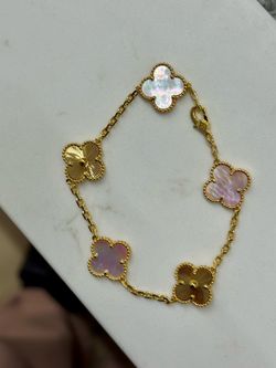 Gold Clover Link Bracelet With Pink Mother Of Pearl