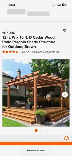 10 ft. x 12 ft. Traditional All Cedar Wood Outdoor Patio Pergola Shade Structure