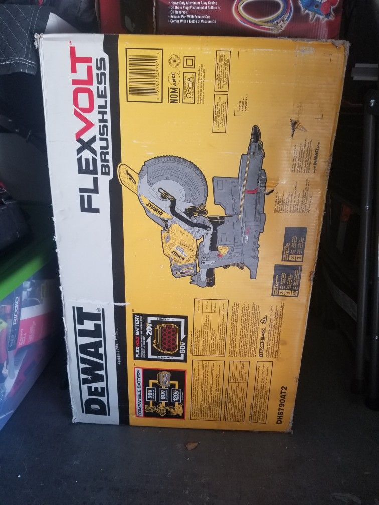 DEWALT FLEXVOLT 120-Volt MAX Lithium-Ion Cordless Brushless 12 in. Sliding Miter Saw w/ AC Adapter, (2) Batteries 2Ah & Charger + Maxx Air Pro Fan