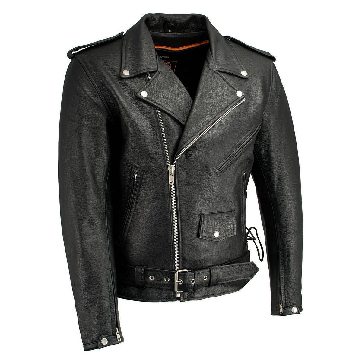 Milwaukee Leather LKM1711 Black Leather Motorcycle Jacket Men 4XL Thick Police