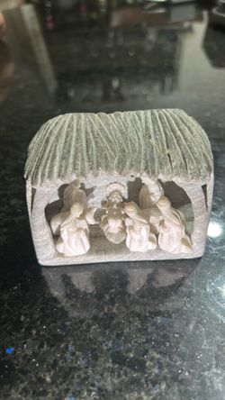 Vintage Stone Carved Nativity Scene Figurine