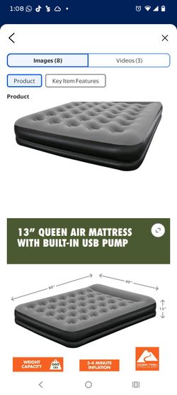 Ozark Trail Queen 13 in Indoor & Outdoor Air Mattress with Built-In USB Pump