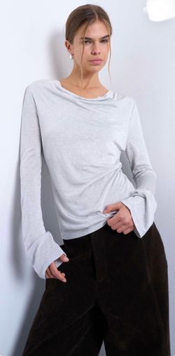 TOPSHOP Draped Cowl Long Sleeve Top in Grey (Medium)