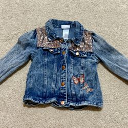Little Lass Girl Jean Jacket with Rose Gold Sequins, Size 5T