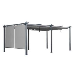 20 ft. x 12 ft. Gray Aluminum Frame Patio Pergola with Gray Retractable Shade Top Canopy and 2-Pieces Roller Shade