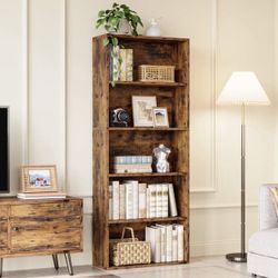 5 Shelf Bookcase, Free Standing Display Storage Bookshelf for Home Office, Vintage Brown