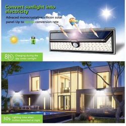 Solar Lights Outdoor, 100 LED Motion Sensor Light with 270° Wide Angle, 3 Optional Modes IP65 Waterproof Solar Security Wall Lights for Garden, Front 