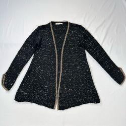 Nora.Z Cardigan Knitted Peppered Sequin Long Jacket Black Large 