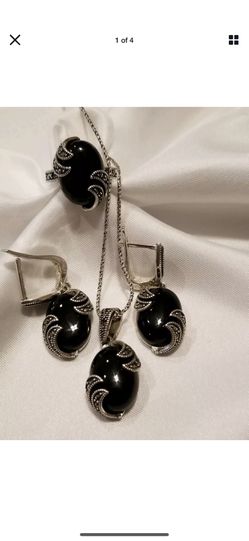 925 Sterling Silver, black onyx set