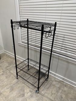 Oceanstar Heavy Duty Rolling Storage Garment Rack with Adjustable Shelves and Hook,Black