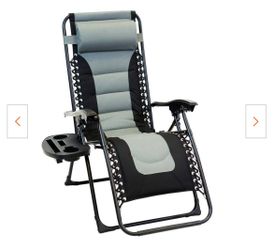  Black Foldable Metal Frame Padded Outdoor Cloth Gravity Chairs with Foot Cover and Big Cupholder in Grey 
