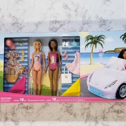 Two Barbie Dolls with Pool, Clothes and Barbie Car (Target Exclusive) NEW
