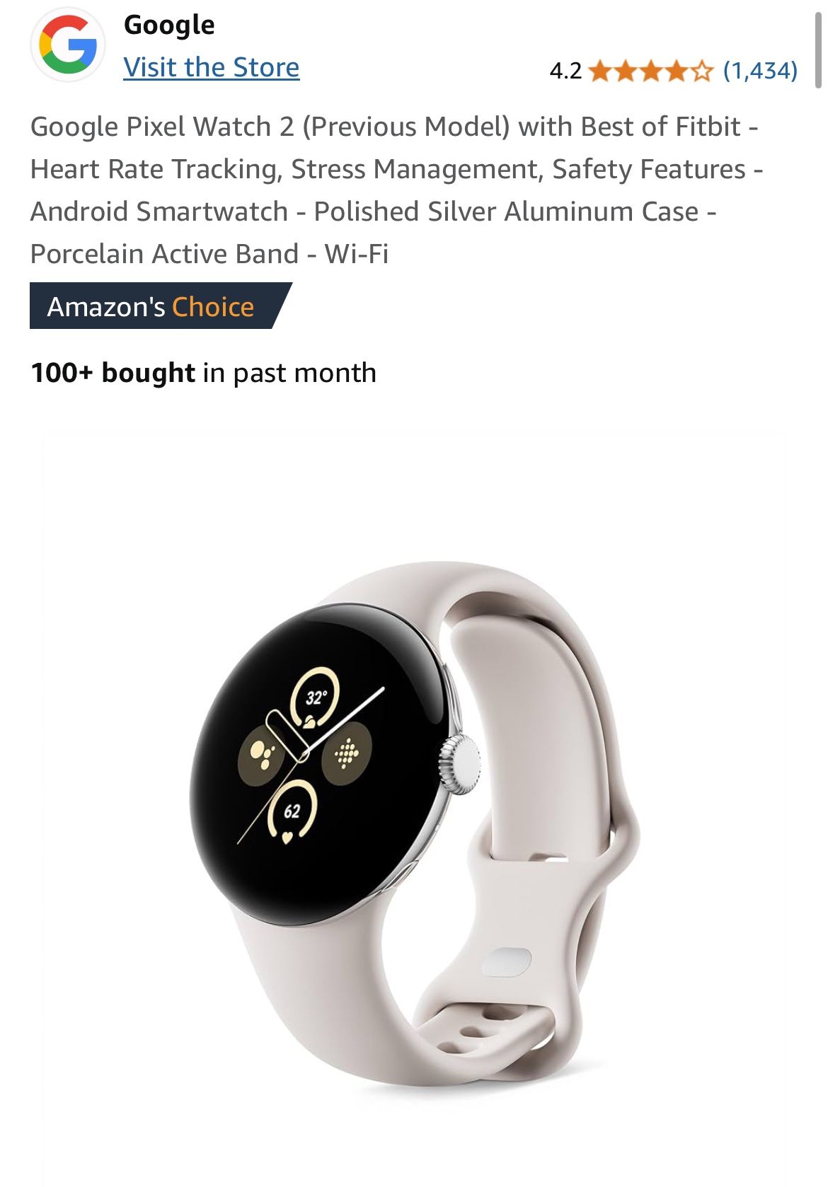 Google Pixel Watch 2 (Previous Model) with Best of Fitbit - Heart Rate Tracking, Stress Management, Safety Features - Android Smartwatch - Polished Si
