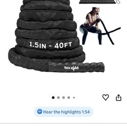 Yes4All Battle Ropes, Workout Rope with Cover, Steel Anchor & Strap Included, Heavy Ropes for Exercise Training - 1.5 Inch Diameter 40 Ft Length