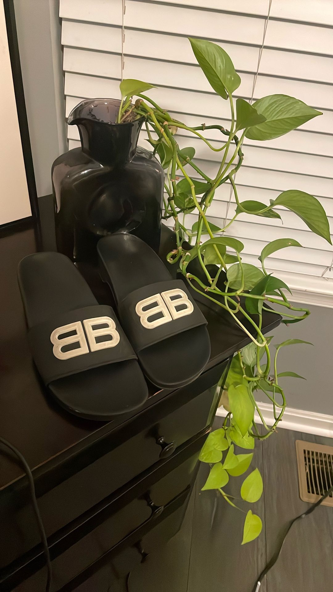 Balenciaga Womens Pool BB Wedge Slide On Sandals Black White Size 39/9 OBO