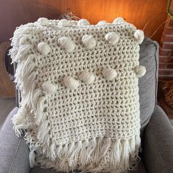 Crochet Blanket With Pom Pom And Fringe 