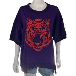 FANTASTIC FAWN purple French Terry Tiger Pullover Sz Small 
