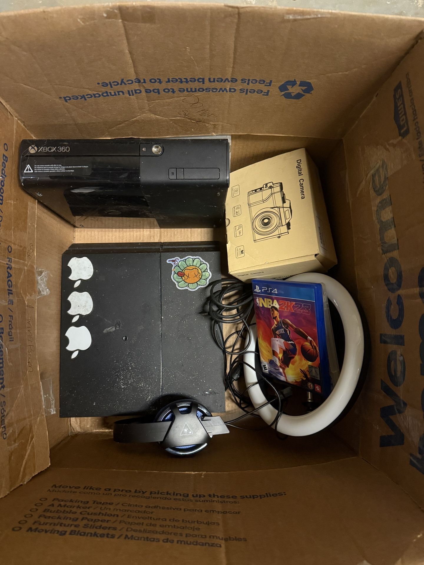 PS4,Xbox 360, Old PlayStation Games, Camera, Ring Light, Gaming Headset.