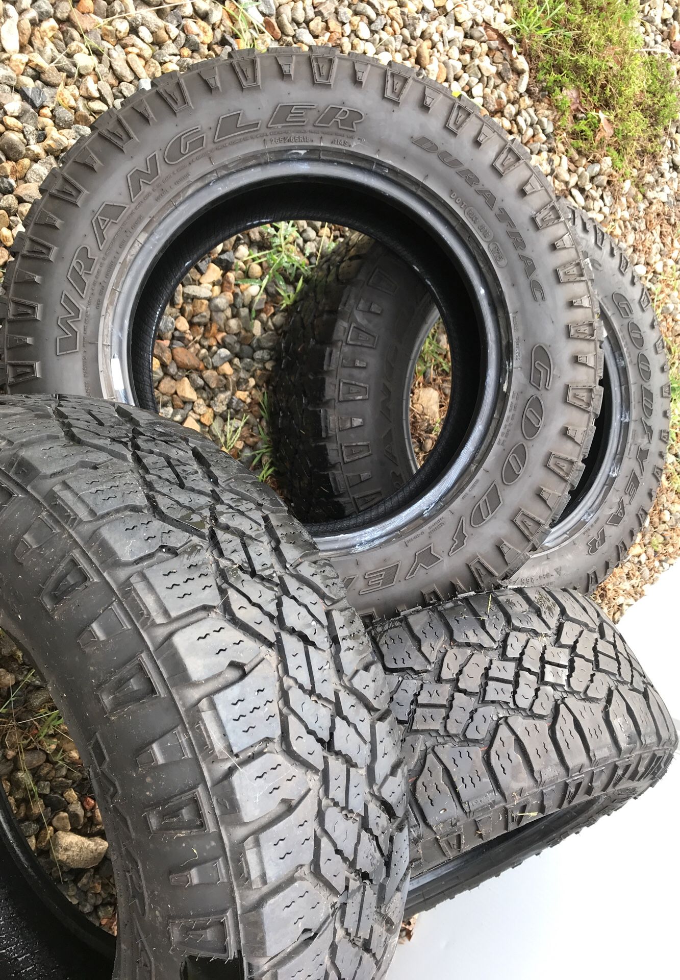 Set of 4 Goodyear wrangler duratrac tires 265/65r18 good condition 75%  tread left $275 for Sale in Naugatuck, CT - OfferUp