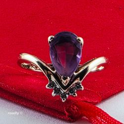 14K Yellow Gold Amethyst and Diamonds Ring Size 6.25 - Solid Gold!/ Anillo de Oro con 1 Amatista y Diamantes! 👌🎁Post Tags: Anillo de Oro