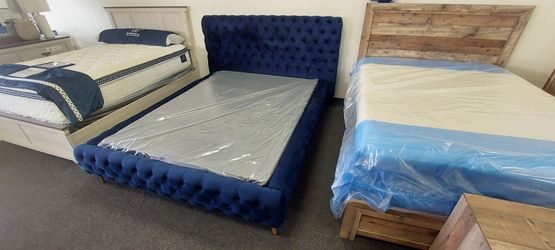 Blue Velvet Queen Bedframe