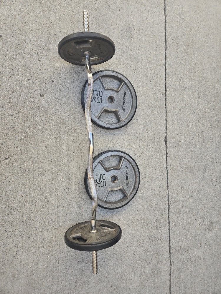 Curl Bar With 25lb, 10 Lb And 5 Lb Weights