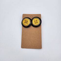 Black & Gold Glitter Button Stud Earrings – Retro StyleBlack & Gold Glitter Button Stud Earrings – Retro Style